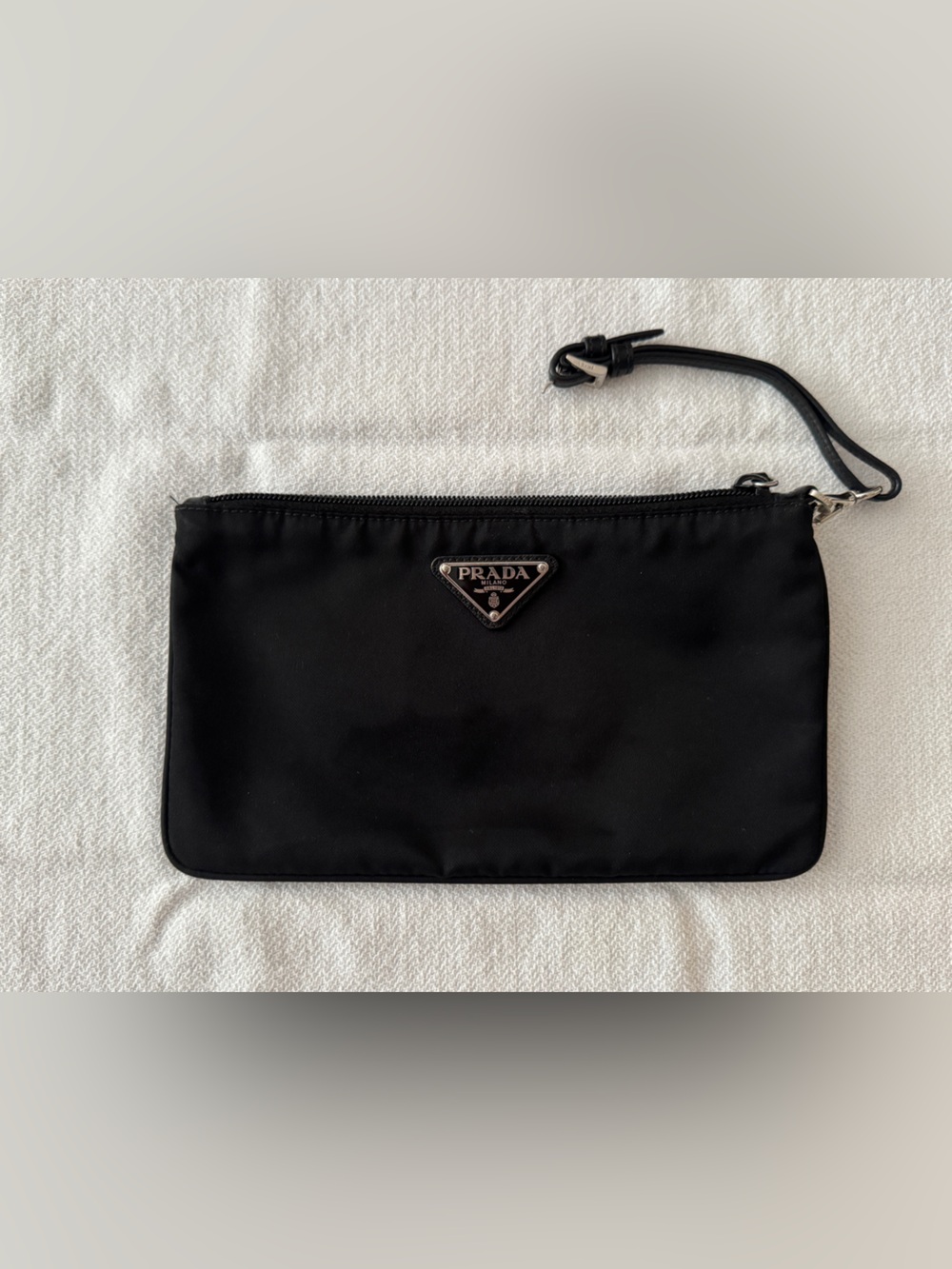 Prada Black Nylon Triangle Logo Clutch